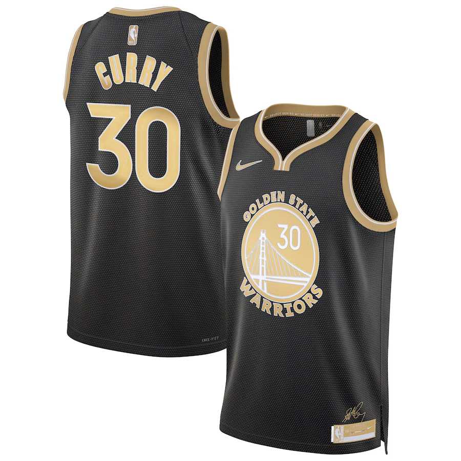 Men%27s Golden State Warriors 30 Stephen Curry Black Gold 2024 Select Series Stitched Jersey Dzhi
